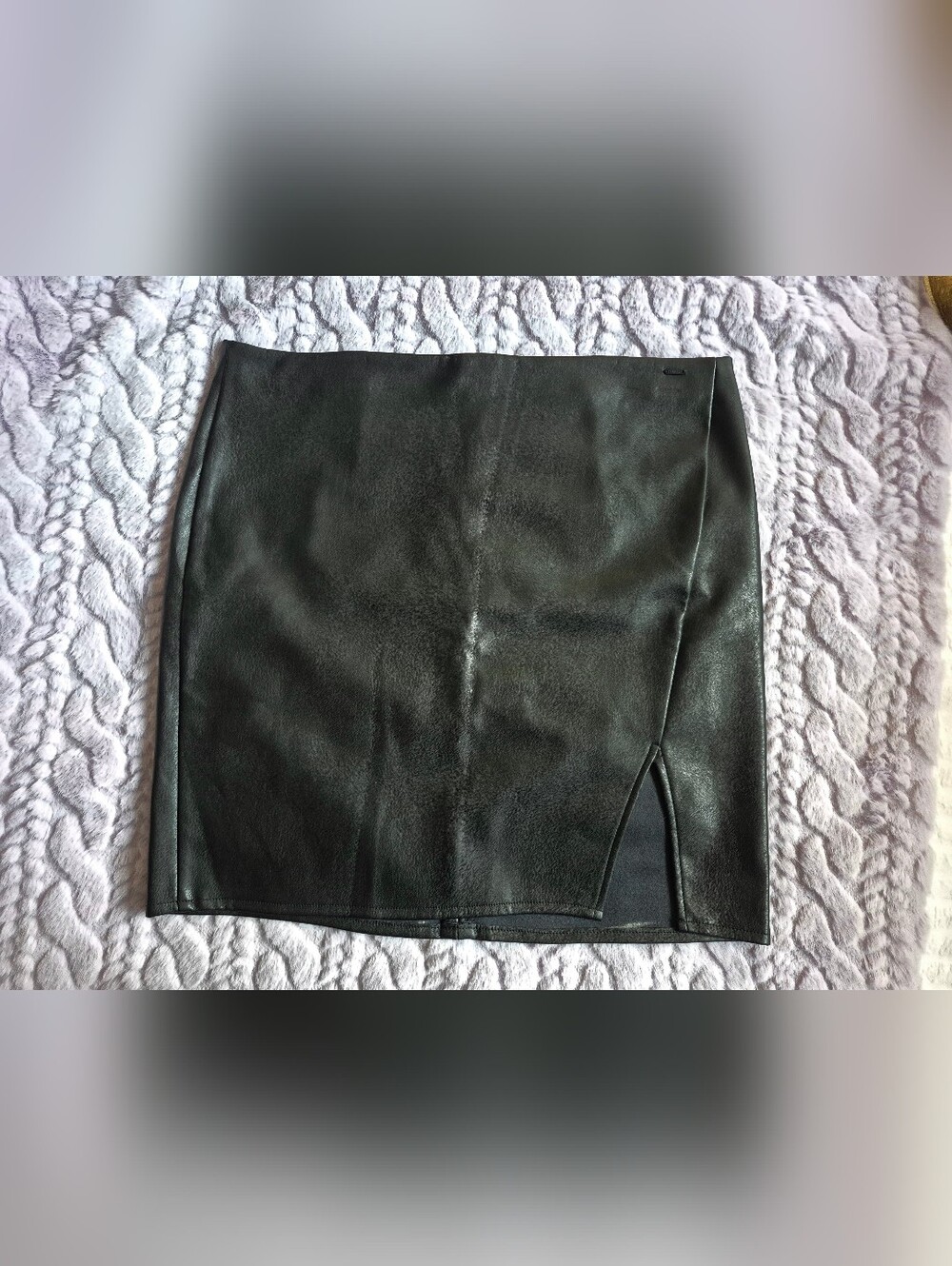 Guess Black Faux Leather Side Slit Mini Skirt